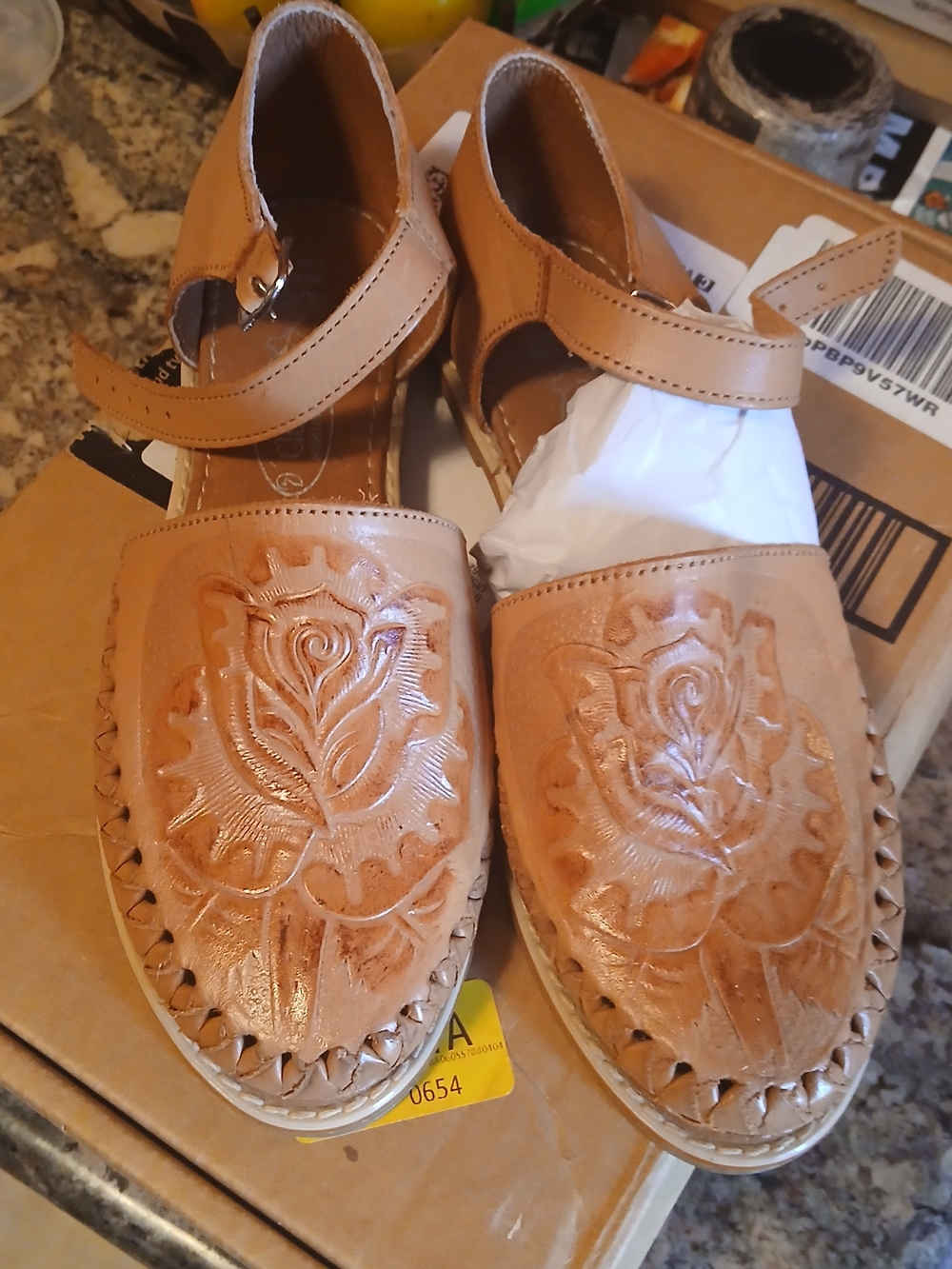 Women’s Tan Leather Embroidered Slingback Flats